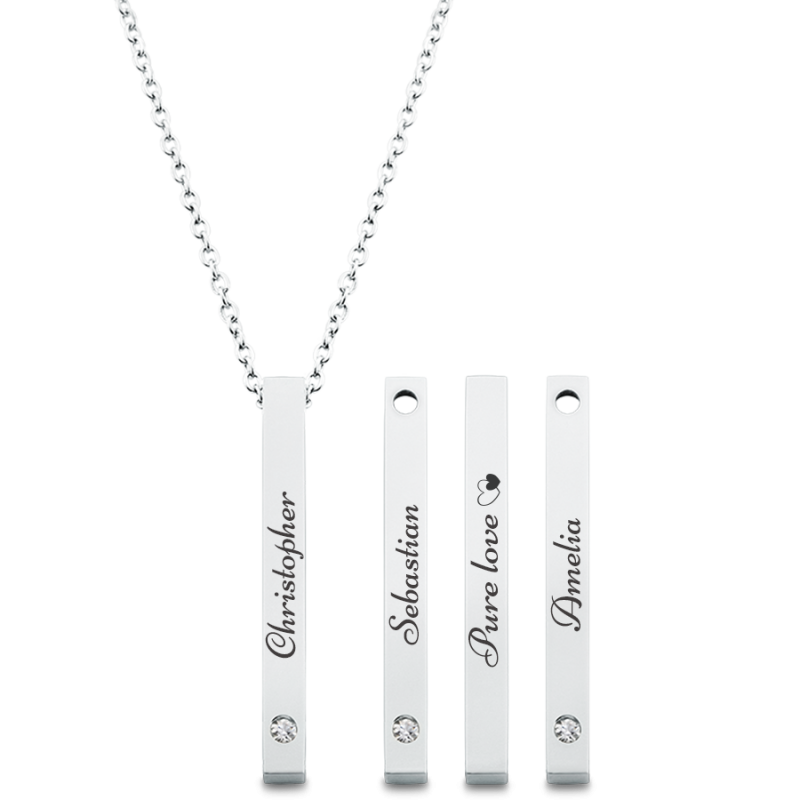 Personalised Engraved Four-Sided Necklace with Three Birthstones