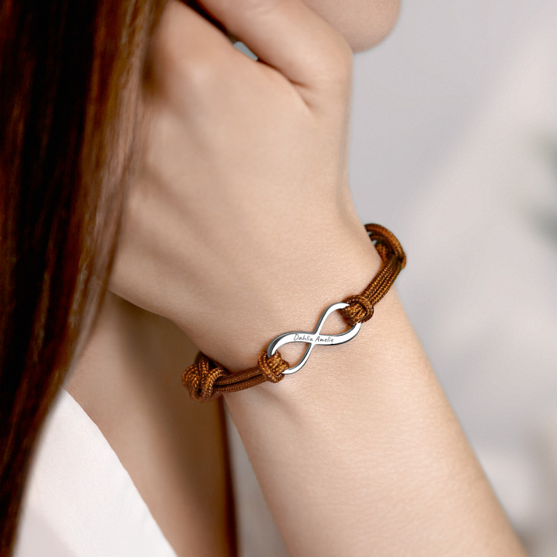 Personalised Engraved I Infinity Sign with Cord Bracelet in Brown