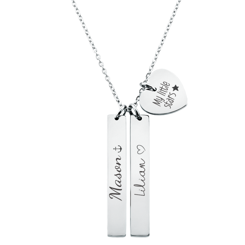 Personalised Engraved Double Bar and Heart Necklace