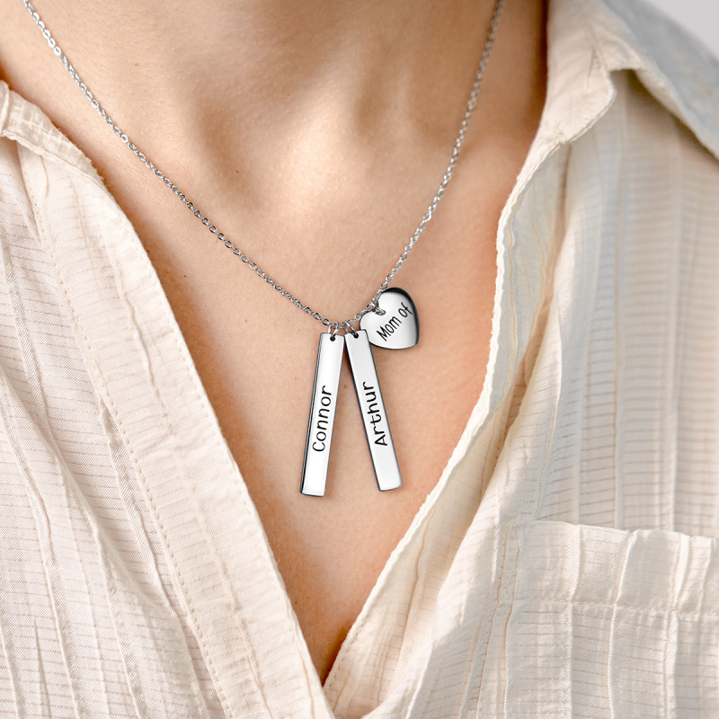Personalised Engraved Double Bar and Heart Necklace