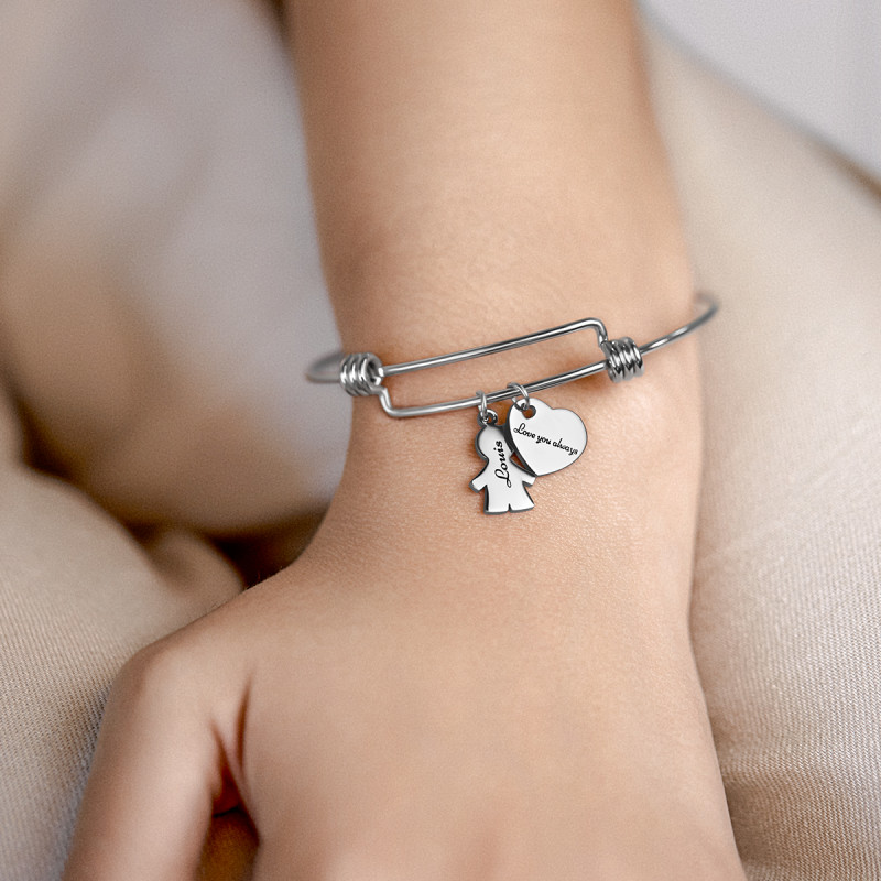 Personalised Son Love Bangle Bracelet with Engraved Name