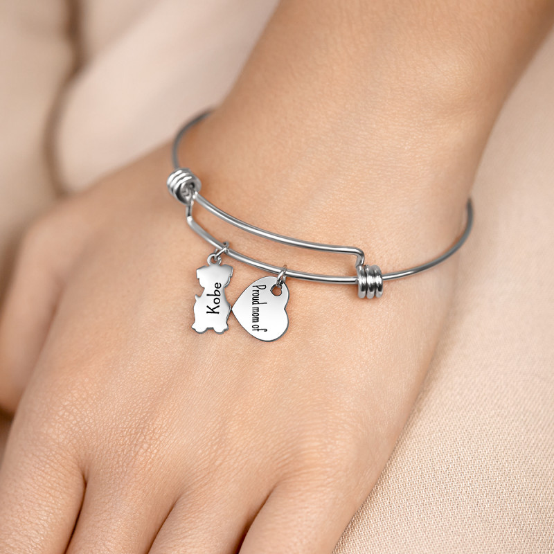 Personalised Cat Bangle Bracelet with Engraved Name