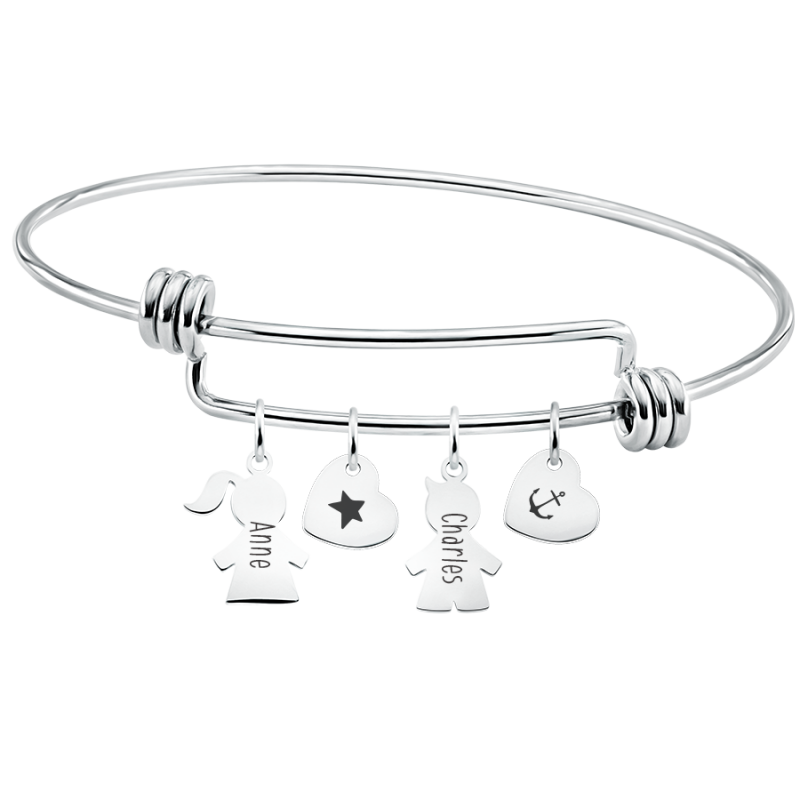 Personalised Son and Daughter Bangle Bracelet with Engraved Names