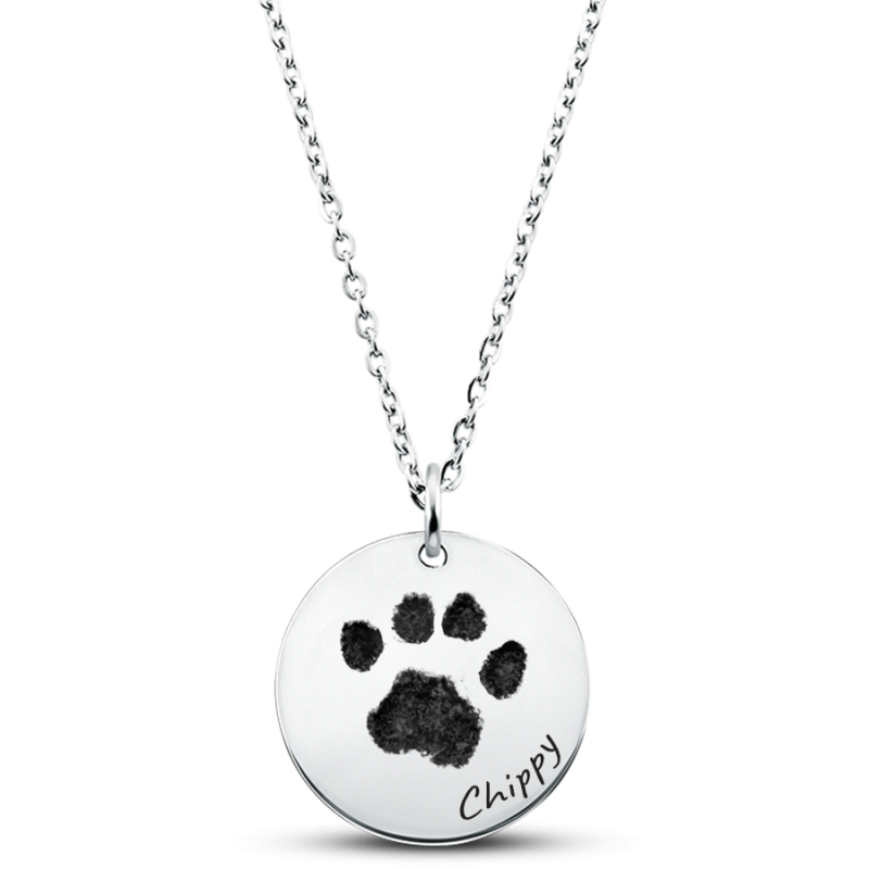 Personalised Engraved Paw-Print Necklace with front Text