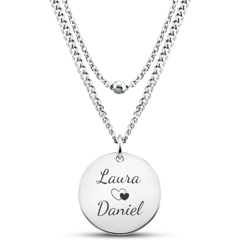 Personalised Engraved Circle Necklace with Layered Chain