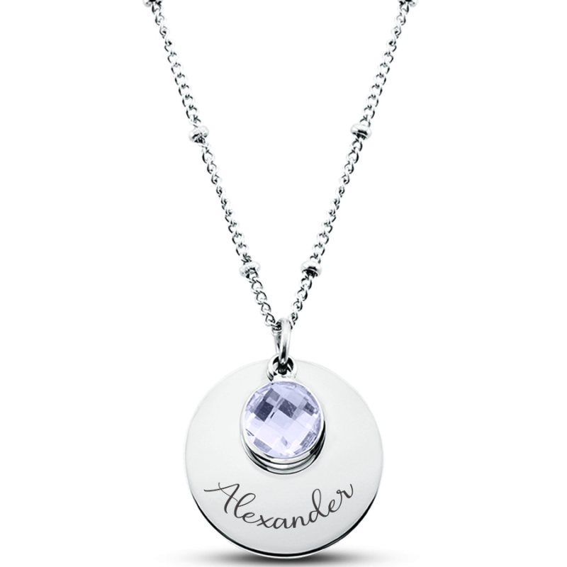 Personalised Engraved Circle Necklace with Birthstone