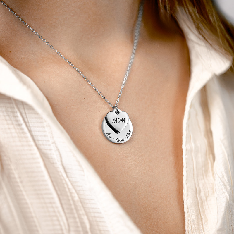 Personalised Engraved Circle and Heart Duo Necklace