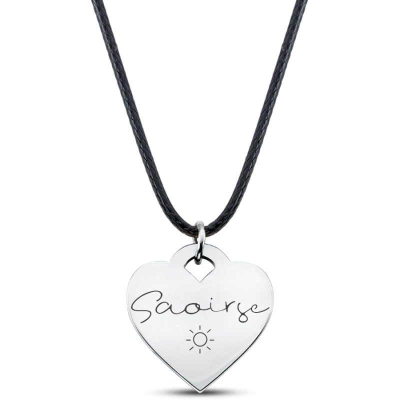 Personalised Engraved Heart Necklace with Black Chain