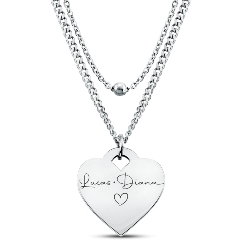 Personalised Engraved Heart Necklace with Layered Chain