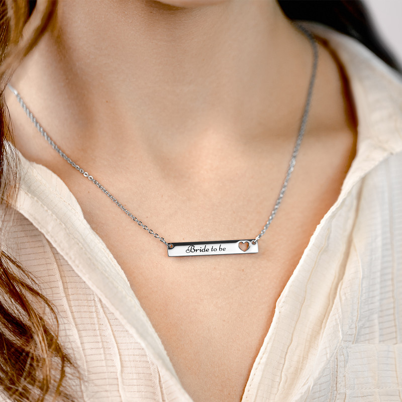 Personalised Engraved Plate with Heart Pendant Necklace