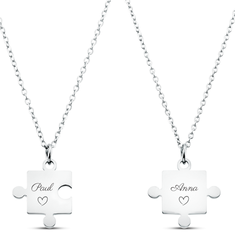 Personalised Engraved Puzzle Matching Necklaces