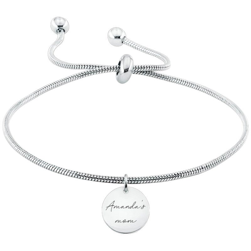 Personalised Engraved Dangle Circle Bracelet with Adjustable Band