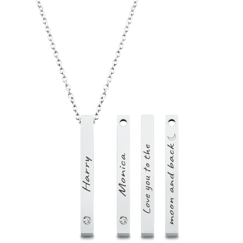 Personalised Engraved Four-Sided Necklace with Two Birthstones