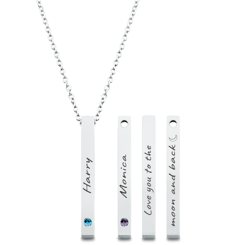 Personalised Engraved Four-Sided Necklace with Two Birthstones